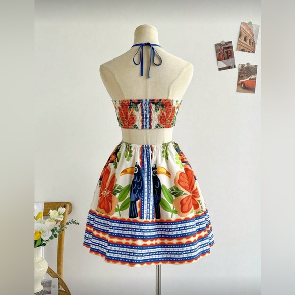 NEW Floral Halter Dress with Blue Accents - Picture 2 of 8